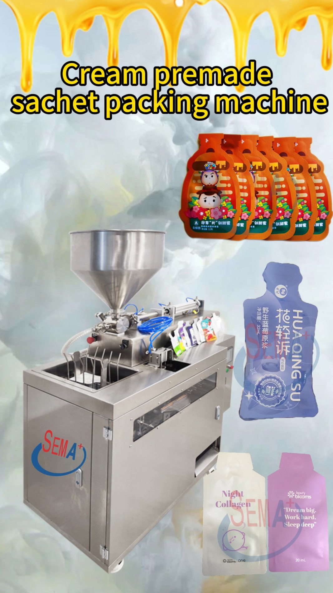 Smallest model shaped sachet filling and sealing machine for gel