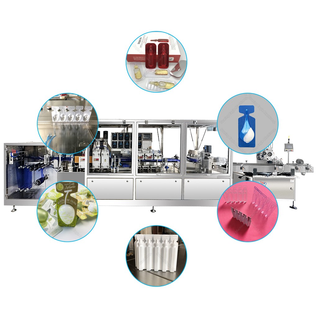 ten-head filling PLC control nozzle disposable syringe ampoule filling and sealing machine line