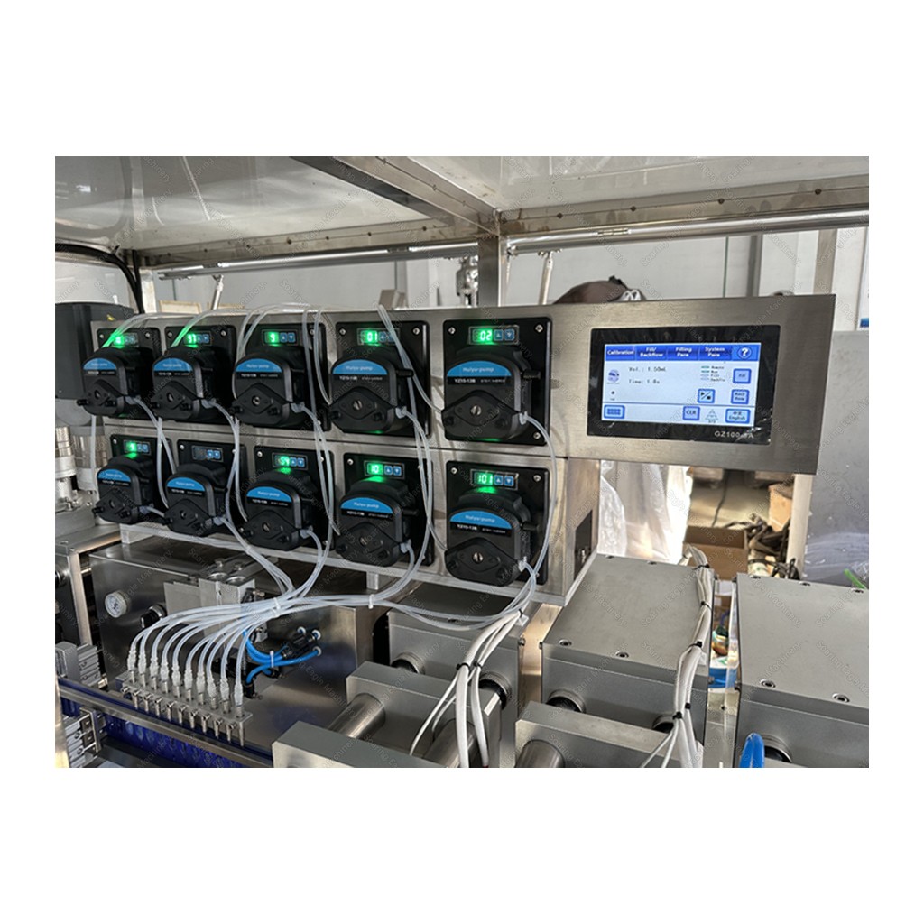 ten-head filling PLC control nozzle disposable syringe ampoule filling and sealing machine line