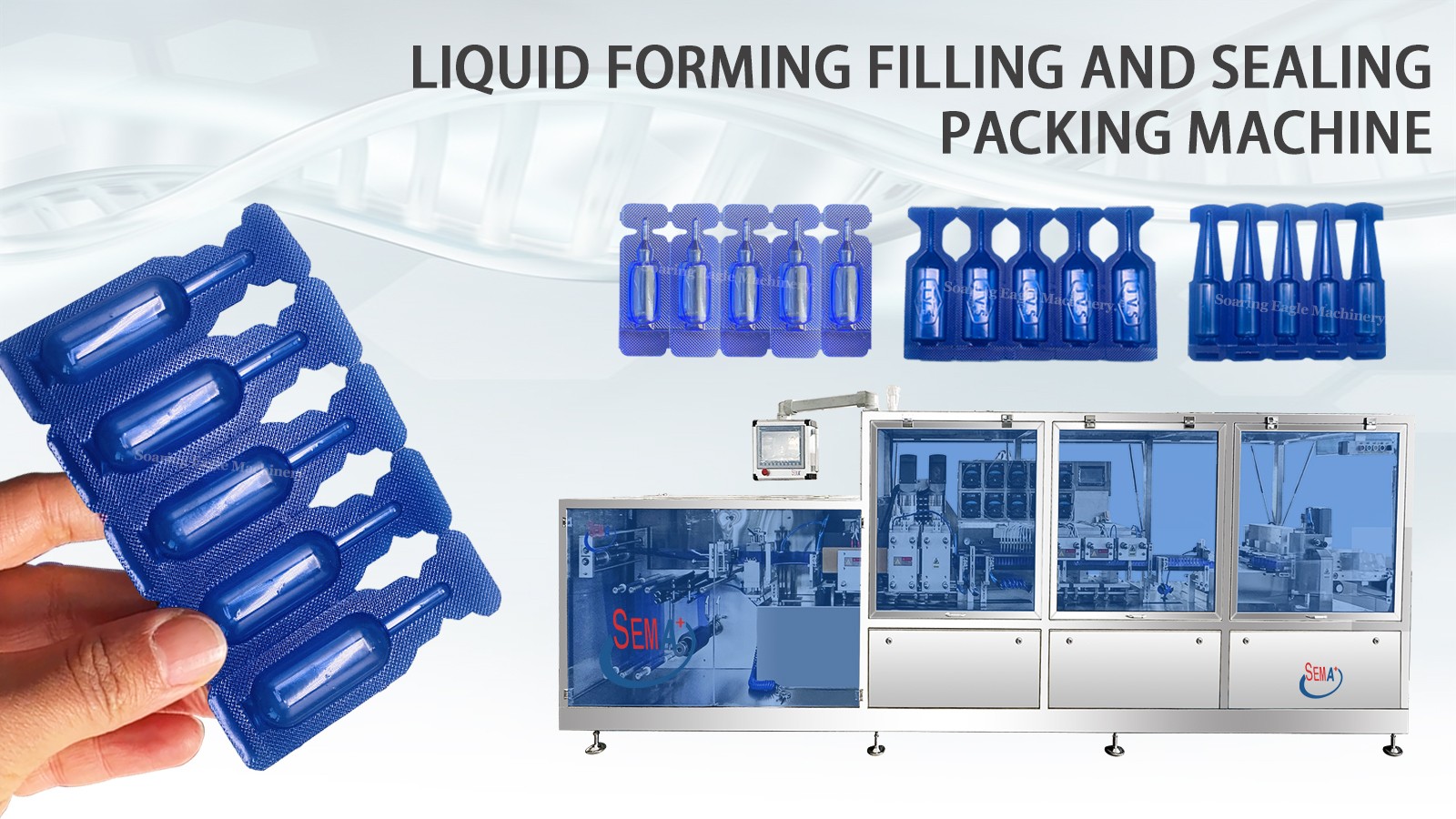 Liquid plastic ampoule forming filling sealing cutting liquid packing machine