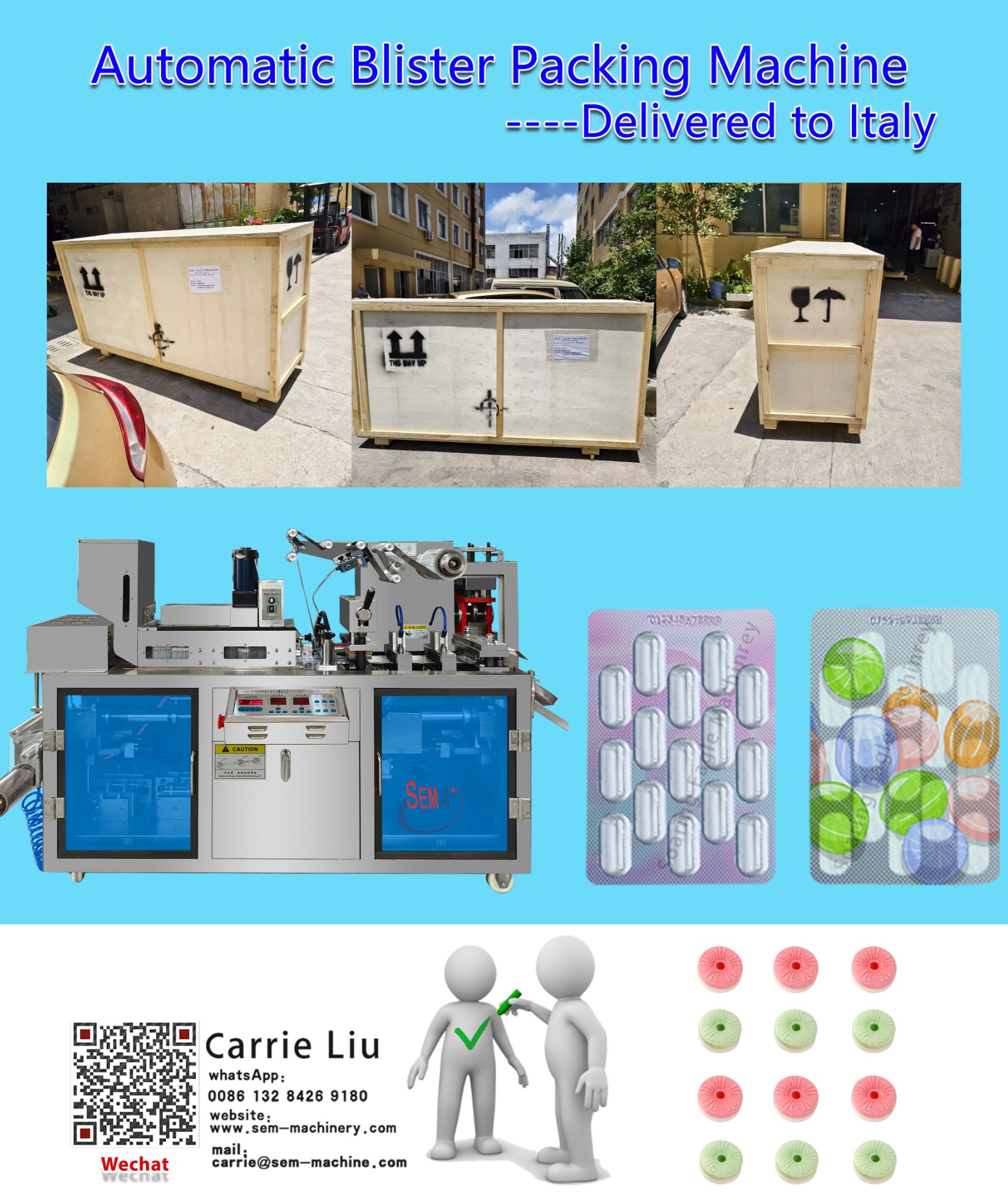 Automatic tablet pills blister packing machine --delivered to Italy