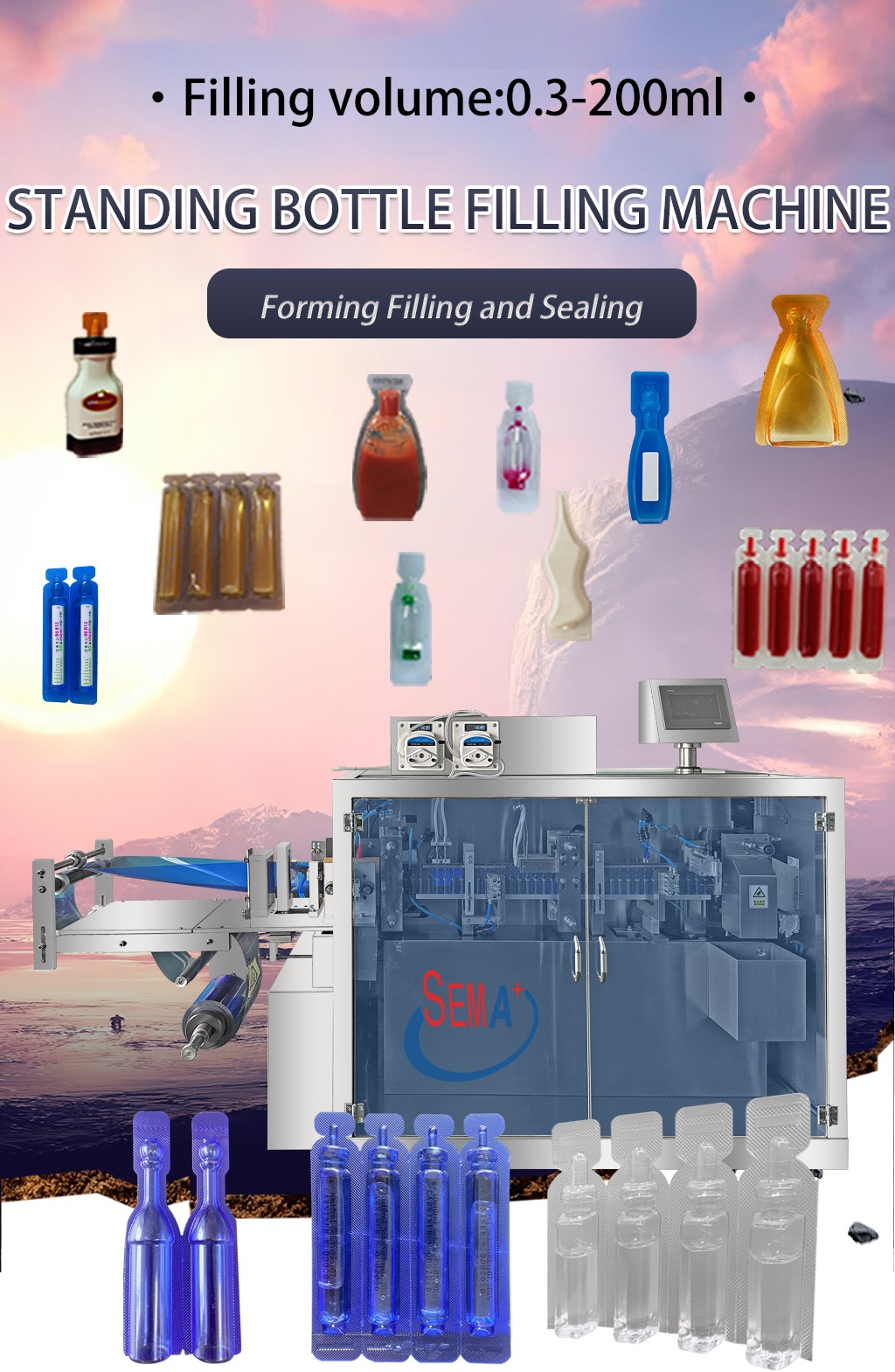 Plastic standing up bottle ampoule filling machine liquid packing machine