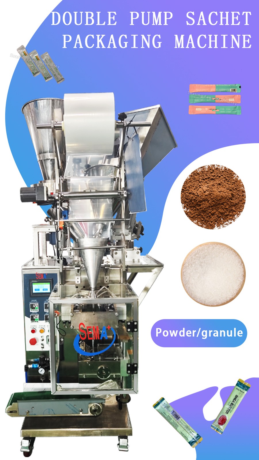 Vitenam customer double pumps powder and granule sachet packing machine