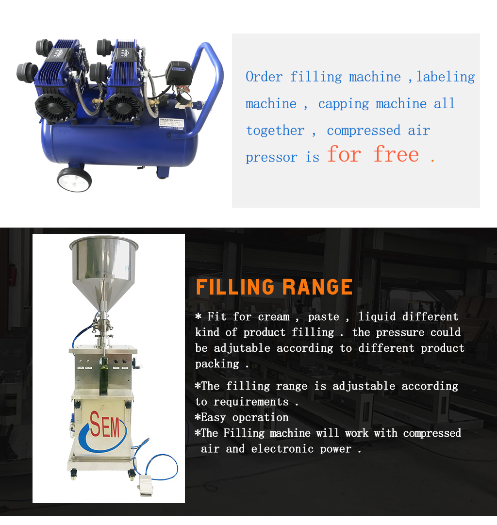 Semi-automatic filling labeling and capping machine