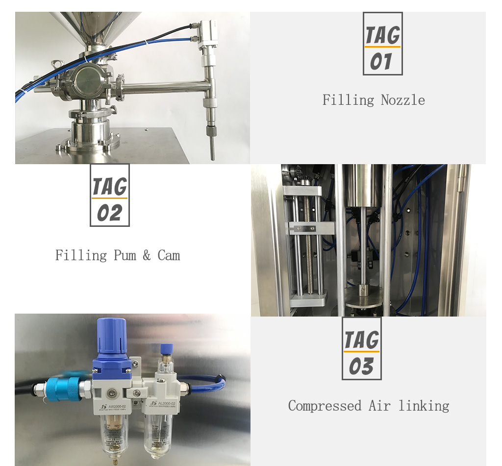 Semi-automatic filling labeling and capping machine