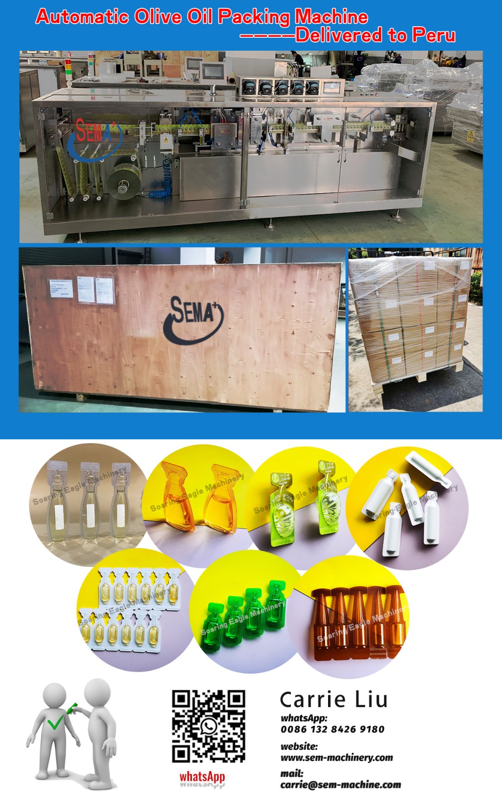 The automatic olive oil filling and packaging equipment was manufactured, packaged