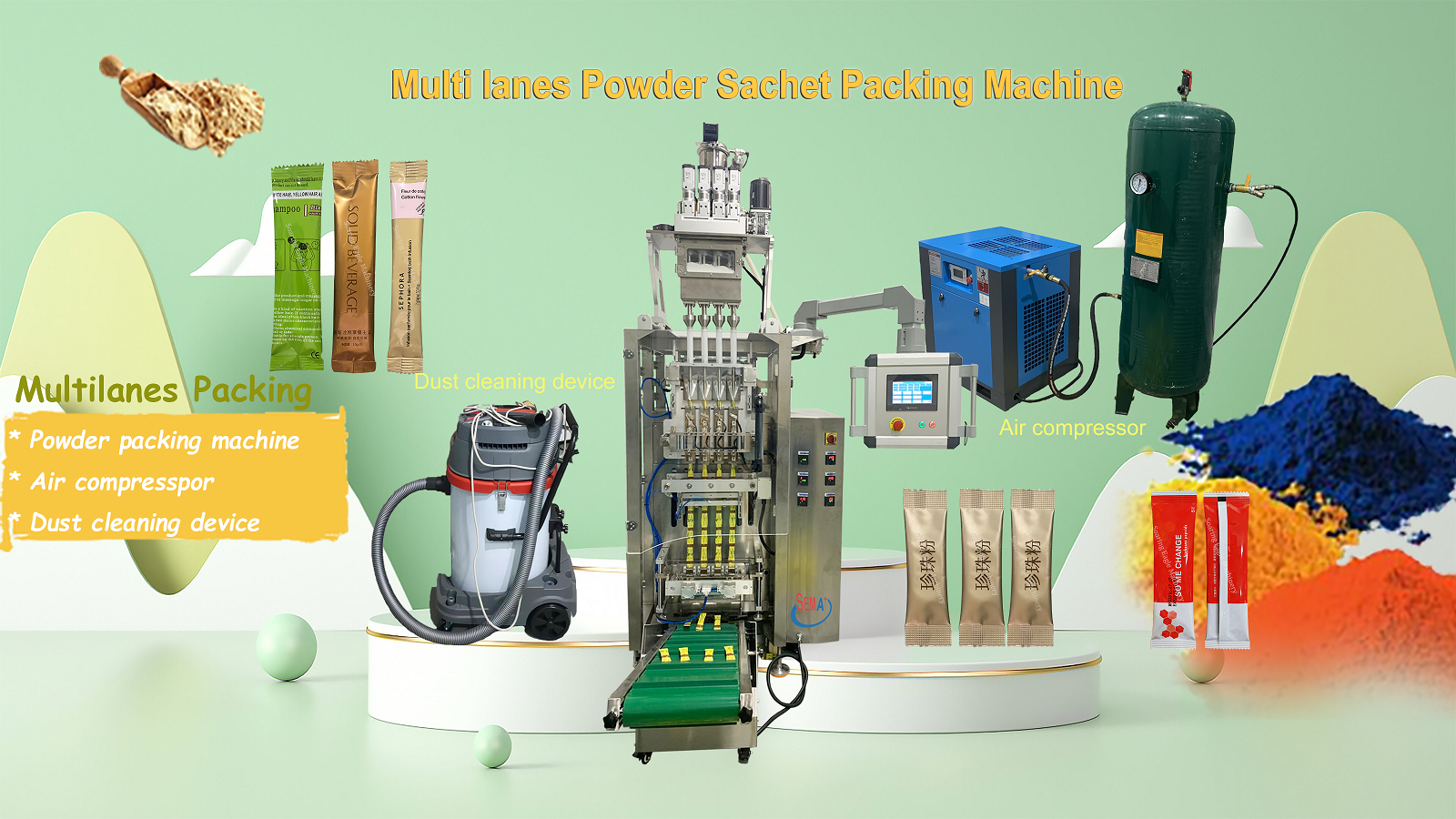 Multi lanes powder sachet packing machine 